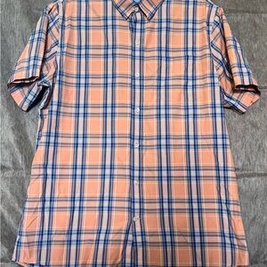 IZOD Men’s SZ‎ Large Button Down Creamsicle/Light Peach Color with Blue Stripes